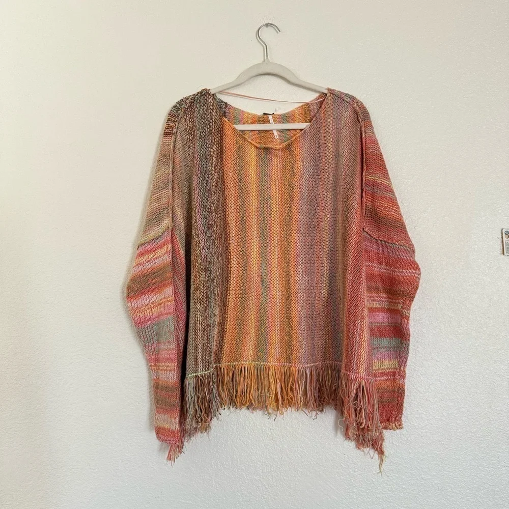 Free People Radiate Striped Pullover Fringed NWT Confetti Combo Sweater Size M